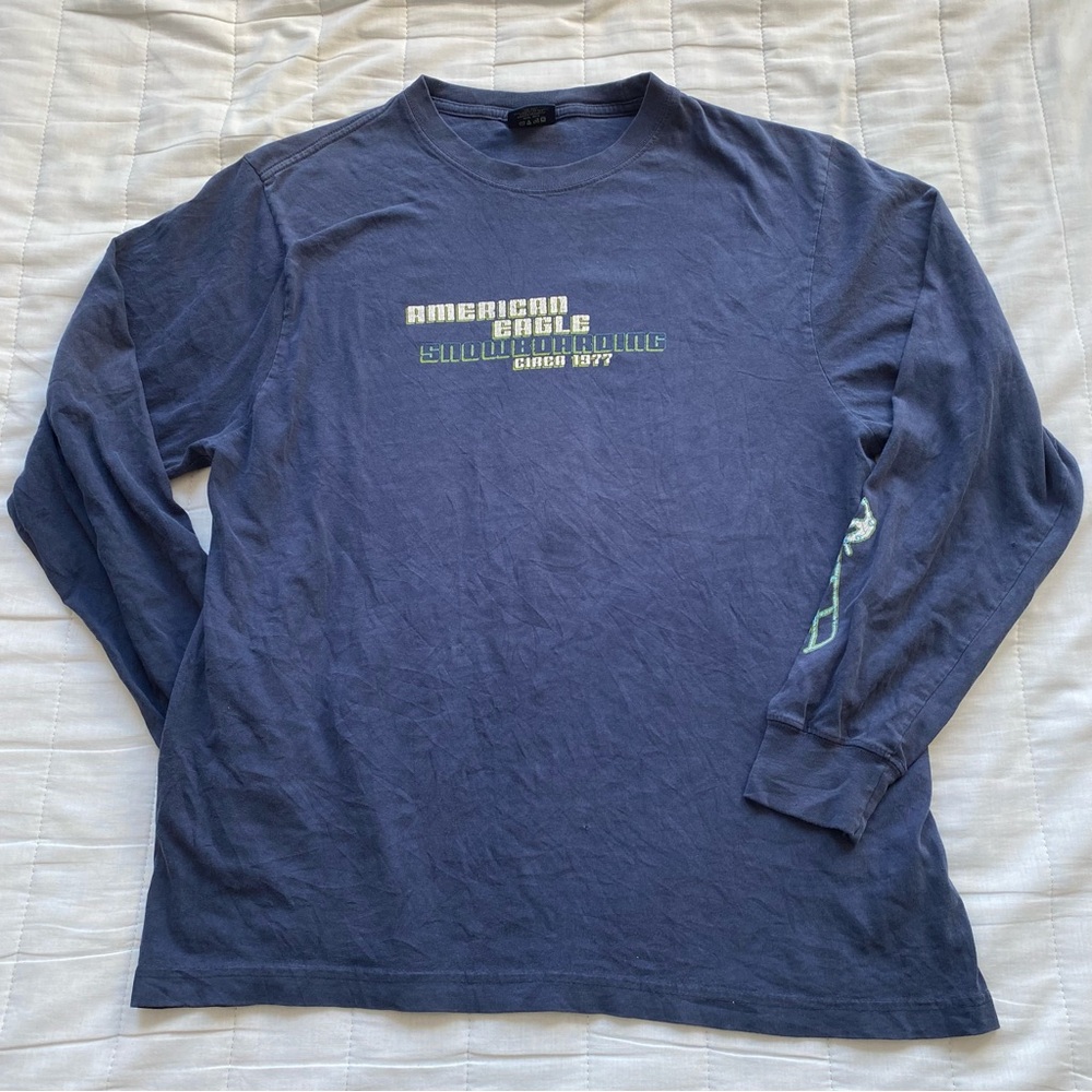 American Eagle Outfitters Navy Long-Sleeve Logo Crew Tee